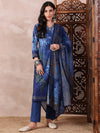 Ahika Women Blue Silk Blend Floral Printed Straight Kurta Trouser With Dupatta-PKSKD2555BLU