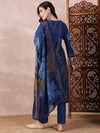 Ahika Women Blue Silk Blend Floral Printed Straight Kurta Trouser With Dupatta-PKSKD2555BLU