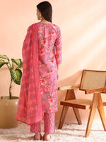 Ahika Women Pink Poly Rayon Floral Printed Straight Kurta Trousers With Dupatta-PKSKD2566PNK