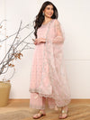 Ahika Women Pink Silk Blend Solid Embroidered Straight Kurta Palazzo With Dupatta-PKSKD2574PNK