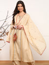 Ahika Women Beige Viscose Rayon Solid Embroidered A-Line Kurta Salwar With Dupatta-PKSKD2577