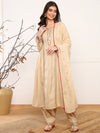 Ahika Women Beige Viscose Rayon Solid Embroidered A-Line Kurta Salwar With Dupatta-PKSKD2577