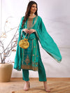 Ahika Women Teal Organza Abstract Woven Design Straight Kurta Trouser With Dupatta-PKSKD2580