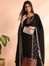 Ahika Women Black Silk Blend Geometric Woven Design Straight Kurta Trouser With Dupatta-PKSKD2582