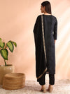 Ahika Women Black Silk Blend Geometric Woven Design Straight Kurta Trouser With Dupatta-PKSKD2582