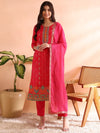 Ahika Women Pink Chanderi Silk Ethnic Motifs Woven Design Straight Kurta Trousers With Dupatta-PKSKD2584