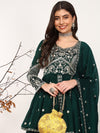 Ahika Women Green Silk Blend Solid Embroidered A-Line Kurta Skirt With Dupatta-PKSKD2588