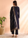 Ahika Women Navy Blue Chanderi Cotton Solid Woven Design Straight Kurta Trouser With Dupatta-PKSKD2592