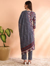 Ahika Women Grey Rayon Blend Floral Printed Straight Kurta Trouser With Dupatta-PKSKD2593