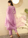 Ahika Women Lavender Silk Blend Solid Embroidered A-Line Kurta Trouser With Dupatta-PKSKD2594