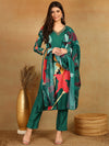 Ahika Women Green Silk Blend Floral Printed Straight Kurta Trousers With Dupatta-PKSKD2598