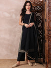 Ahika Women Black Silk Blend Solid Embroidered Straight Kurta Trouser With Dupatta-PKSKD2608