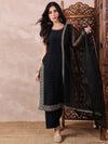 Ahika Women Black Silk Blend Solid Embroidered Straight Kurta Trouser With Dupatta-PKSKD2608