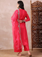 Ahika Women Pink Silk Blend Solid Embroidered Straight Kurta Palazzo With Dupatta-PKSKD2610