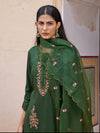 Ahika Women Green Silk Blend Solid Embroidered Straight Kurta Trouser With Dupatta-PKSKD2635