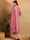 Ahika Women Pink Organza Solid Embroidered Straight Kurta Trousers With Dupatta-PKSKD2646