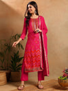 Ahika Women Pink Silk Ethnic Motifs Woven Design Straight Kurta Trousers With Dupatta-PKSKD2658