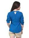 Pannkh Women's Blue Shirt Top With Detailed Notch Designs-PKT1006BLUE-XS