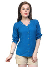 Pannkh Women's Blue Shirt Top With Detailed Notch Designs-PKT1006BLUE-XS