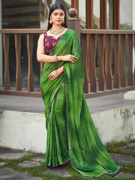 Saree Mall Women's Georgette Green Printed Designer Saree With Blouse Piece-PLTINUM1005