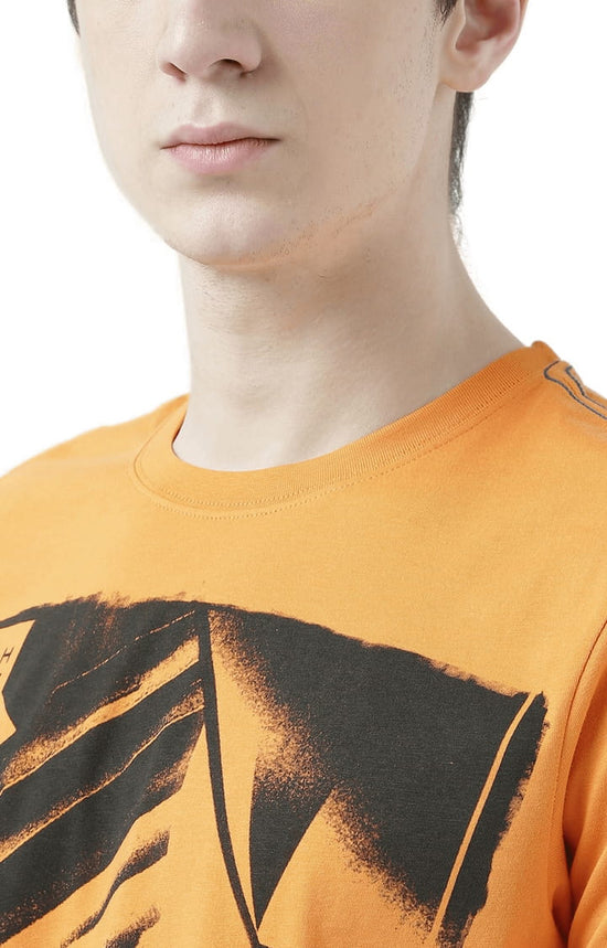 Huetrap Orange Mens Short Sleeve Graphic Printed Tshirt-HT17MKGRABZO00527