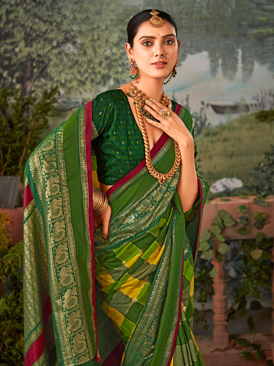 Saree Mall Women's  Blend Green Printed Designer Saree With Blouse Piece-POCHMPLY1004