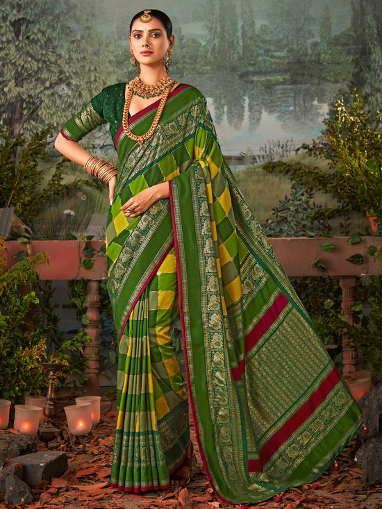 Saree Mall Women's  Blend Green Printed Designer Saree With Blouse Piece-POCHMPLY1004