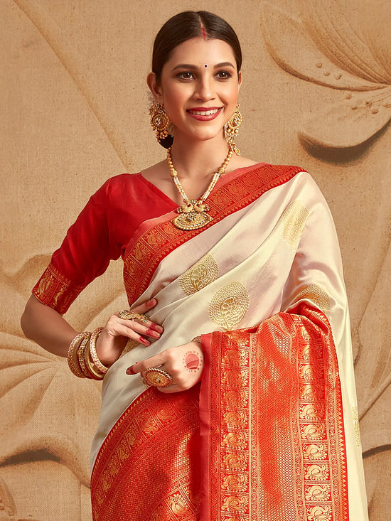 Sareemall Off White Zari Women Saree