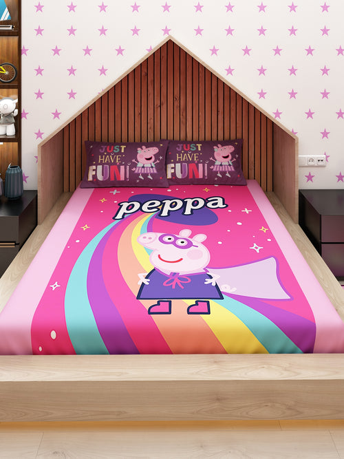 Athom Living Peppa Pig Have Fun Kids Bedsheet Set 180 TC 274x274 cm-PPP-03-226-D