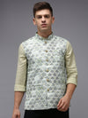 Men Mandarin Collar Printed Green Nehru Jacket-PR-101-Green