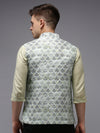 Men Mandarin Collar Printed Green Nehru Jacket-PR-101-Green