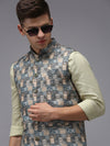 Men Mandarin Collar Printed Multi Nehru Jacket-PR-102-Multi