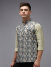 Men Mandarin Collar Printed Multi Nehru Jacket-PR-102-Multi