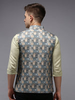 Men Mandarin Collar Printed Multi Nehru Jacket-PR-102-Multi