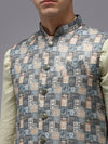 Men Mandarin Collar Printed Multi Nehru Jacket-PR-102-Multi