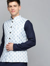 Men Mandarin Collar Printed White Nehru Jacket-PR-116-White