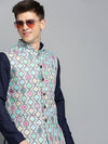 Men Mandarin Collar Printed Multi Nehru Jacket-PR-121-Multi