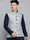 Men Mandarin Collar Printed Multi Nehru Jacket-PR-121-Multi