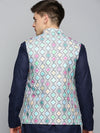 Men Mandarin Collar Printed Multi Nehru Jacket-PR-121-Multi