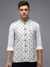 Men Mandarin Collar Printed Cream Nehru Jacket-PR-126-Cream