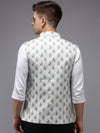 Men Mandarin Collar Printed Cream Nehru Jacket-PR-126-Cream