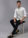 Men Mandarin Collar Printed Cream Nehru Jacket-PR-126-Cream