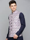 Men Mandarin Collar Printed White Nehru Jacket-PR-227-White