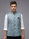 Men Mandarin Collar Printed Sea Green Nehru Jacket-PR-230-Seagreen