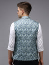 Men Mandarin Collar Printed Sea Green Nehru Jacket-PR-230-Seagreen