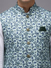 Men Mandarin Collar Printed Sea Green Nehru Jacket-PR-230-Seagreen