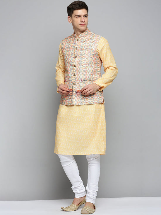 Men Mandarin Collar Printed Multi Nehru Jacket-PR-234-Multi