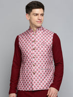 Men Mandarin Collar Printed Magenta Nehru Jacket-PR-245-Magenta