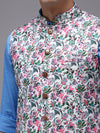 Men Mandarin Collar Printed White Nehru Jacket-PR-258-White