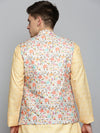 Men Mandarin Collar Printed Cream Nehru Jacket-PR-260-Cream